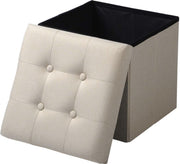 Happyment Poef Creme - Met opbergruimte - Opbergbank Poef - Voetenbank - Opbergbox hocker - Zitkist met deskel - Stof - 50x35x45cm