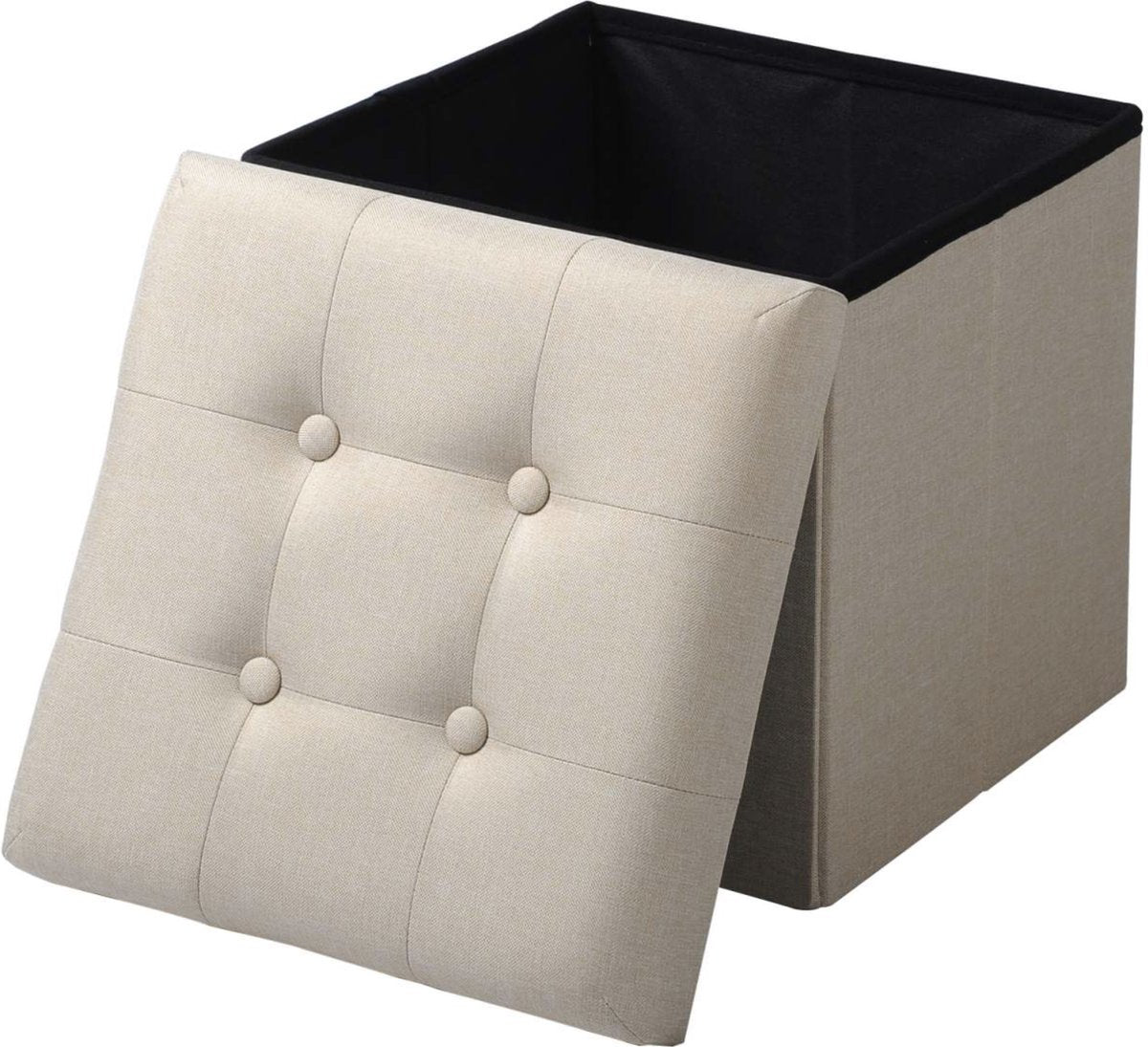 Happyment Poef Creme - Met opbergruimte - Opbergbank Poef - Voetenbank - Opbergbox hocker - Zitkist met deskel - Stof - 50x35x45cm