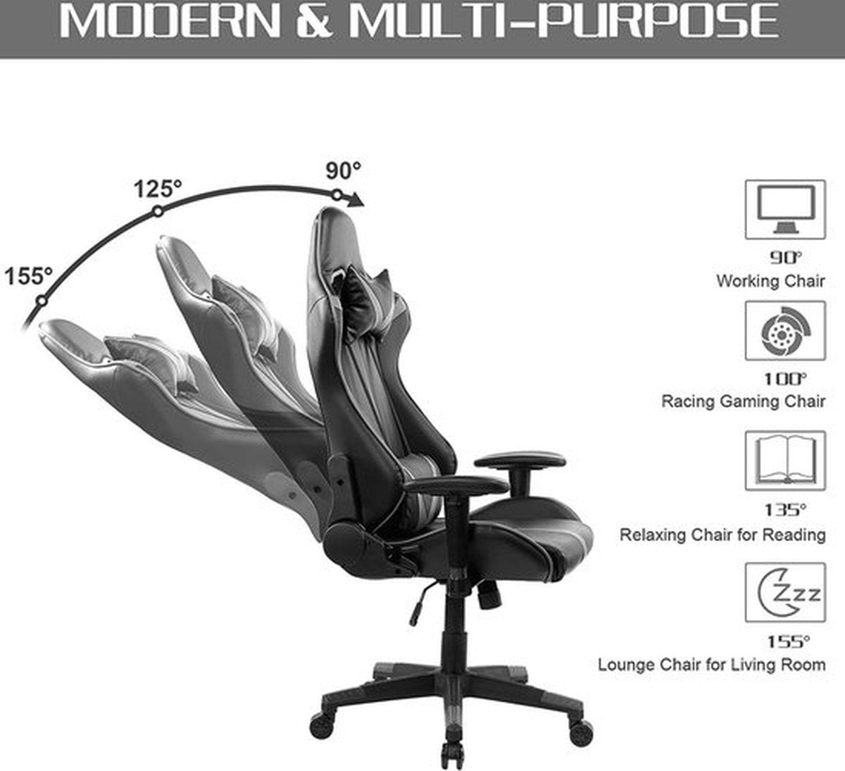 Bolt Edge Gamestoel - Grijs/Zwart - Ergonomisch - Kunstleer - Met Armleuning - Verstelbaar