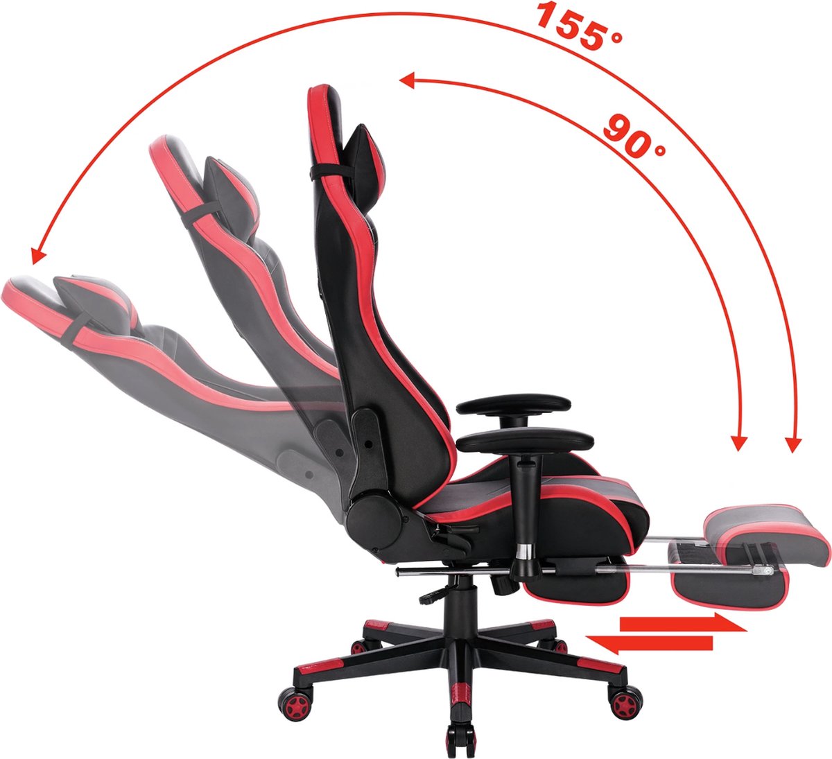 Luxe Gaming stoel - Rood - Met voetsteun - Gamestoel - Verstelbaar in hoogte - Chair - Ergonomische bureaustoel - Chair - Kunstleer