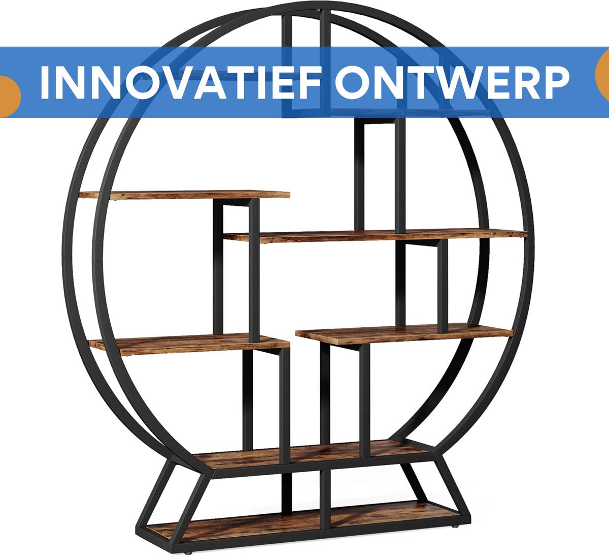 Boekenkast industrieel - Open boekenplank - Voor woonkamer, slaapkamer of kantoor - Opbergkast - 180cm - Vakkenkast - Bruin