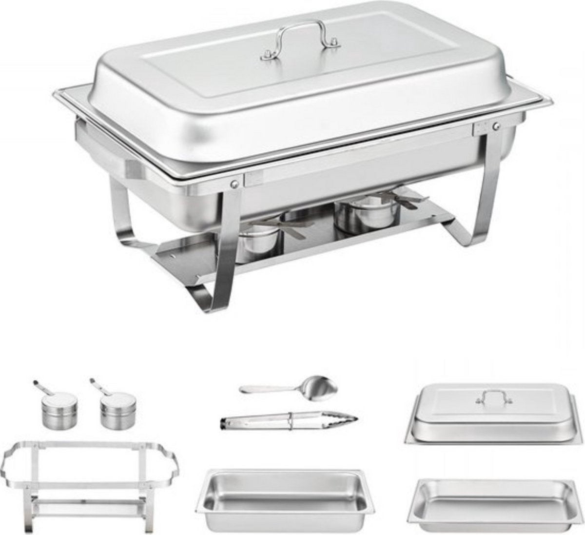 Buffetwarmer Rechthoekig - Warmhoudplaat elektrisch - Voedselverwarmer - Chafing dish - Warmhoudbakken - RVS Set -4x7,5L - 4-delige set