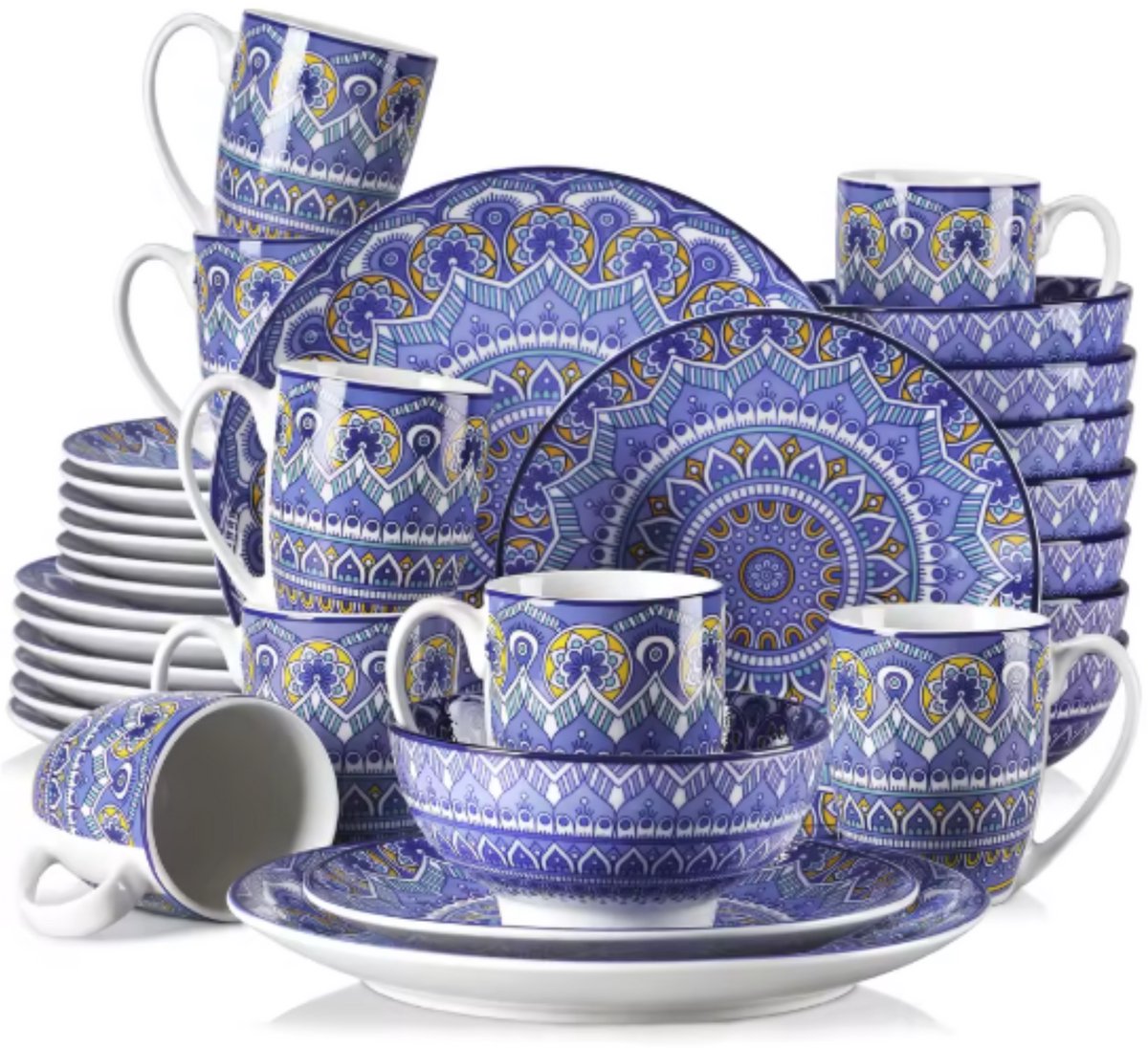 Marlito Serviesset - 32 delig - 8 persoons - Blauw - Dinerborden - Bordenset - Diepe borden - Ontbijtborden - Servies - Keukenservies