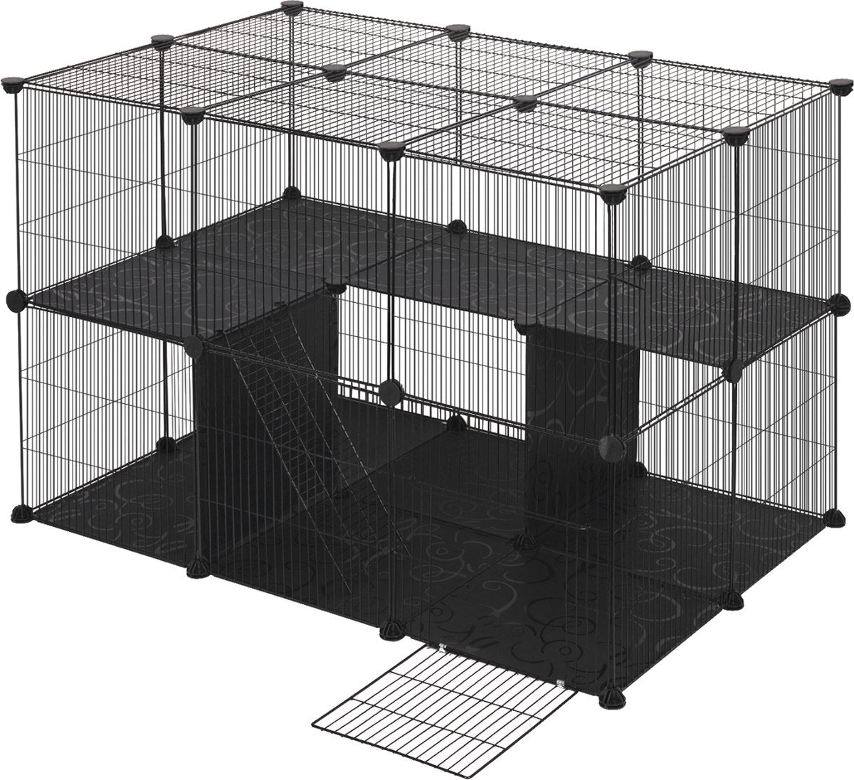 Happyment Dierenren Meri - XXL Ren Deluxe - Verstelbaar - Voor binnen - Puppyren - Kleine dieren - Kittens - Zwart - 38 panelen - 70 x 70 x 105 cm