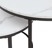 Happyment Luxe Salontafel wit - Marmour look - Set van 2 - Landelijk - Woonkamer - Zwart frame - Rond - 60 en 40cm