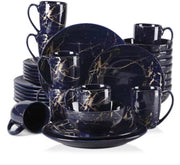 Haute Serviesset - 32 delig - Donkerblauw/Goud - Dinerborden - Bordenset - Diepe borden - Ontbijtborden - Servies - Keukenservies – Geschikt voor oven