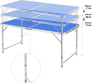 Kampeertafel 5-delig - Opvouwbaar - Klaptafel - Voor Camping en Tuin - Inklapbaar met 4 Krukken - Aluminium 120 cm - Blauw