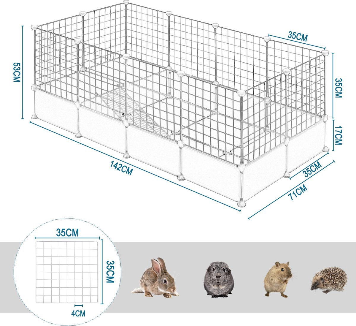 Knaagdierenren - Hoog - Wit - Verstelbaar - Voor Kleine Dieren - 142x53x71cm