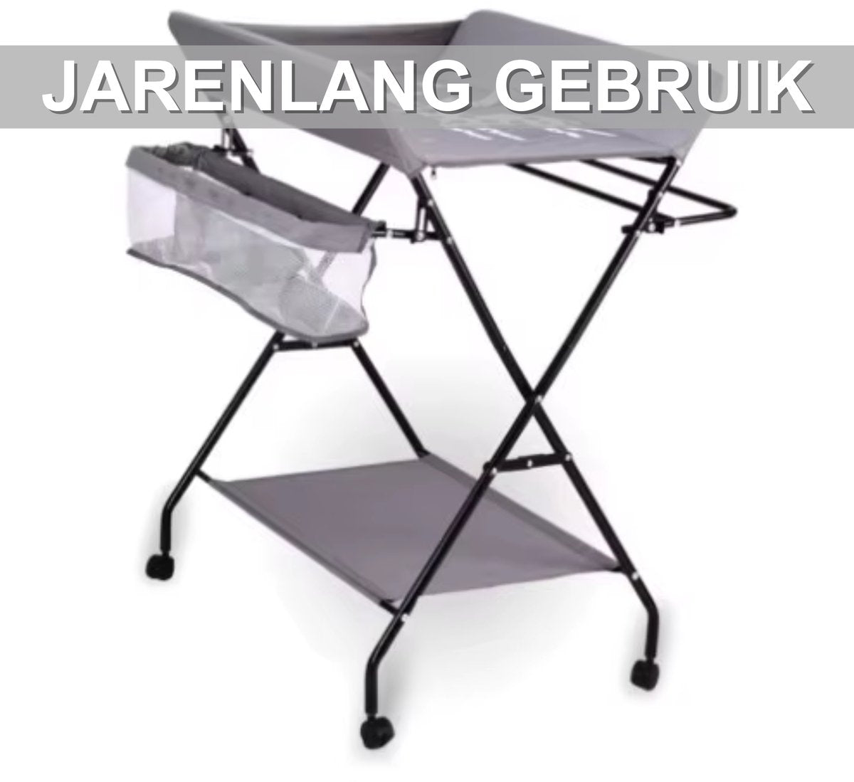 Babyverschoontafel – Verzorgingstafel - Opvouwbaar voor kinderkamer – Stabiel en veilig met opbergruimte – Max. draagvermogen 15 kg – Grijs - Met wielen