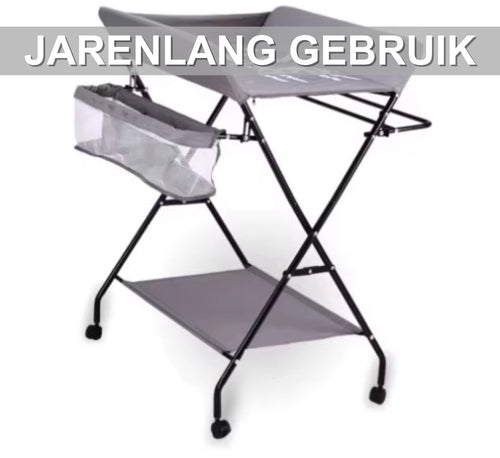 Babyverschoontafel – Verzorgingstafel - Opvouwbaar voor kinderkamer – Stabiel en veilig met opbergruimte – Max. draagvermogen 15 kg – Grijs - Met wielen