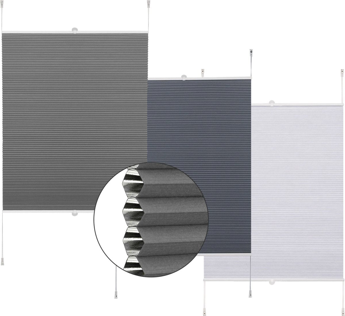 Luxe Honinggraat gordijn - Wit - Rolgordijn - Lichtdoorlatend - Isolerend - Zonder boren - Polyester - 90x130cm