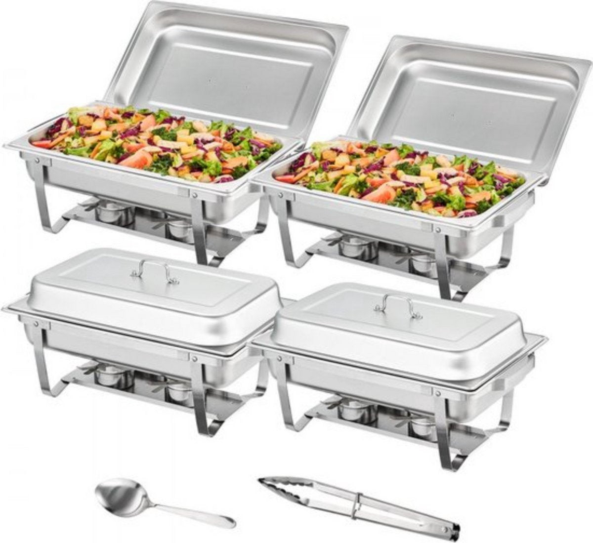 Buffetwarmer Rechthoekig - Warmhoudplaat elektrisch - Voedselverwarmer - Chafing dish - Warmhoudbakken - RVS Set -4x7,5L - 4-delige set