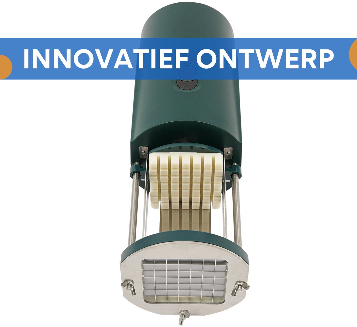 Elektrische Frietsnijder - Patatsnijder - Groentesnijder - met 2 Messen - voor Aardappelen & Hard Fruit - Krachtige met Antislip Basis - Groen