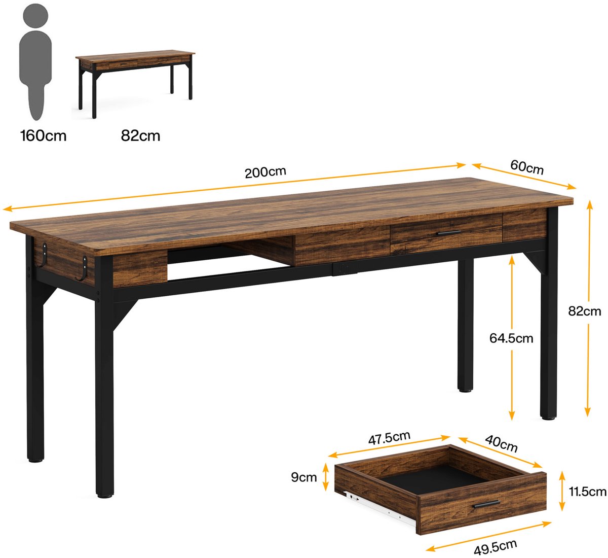 Bureau met lades - Kantoor - 200cm - Computerbureau - 2 personen