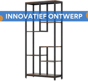 Boekenkast Quinoro - 8 Lagen - Boekenrek Opbergrek - Stellingkast Metaal - Geschikt voor Woonkamer, Kantoor of Slaapkamer - Bruin - 30 cm (D) × 100 cm (B) × 200 cm (H)