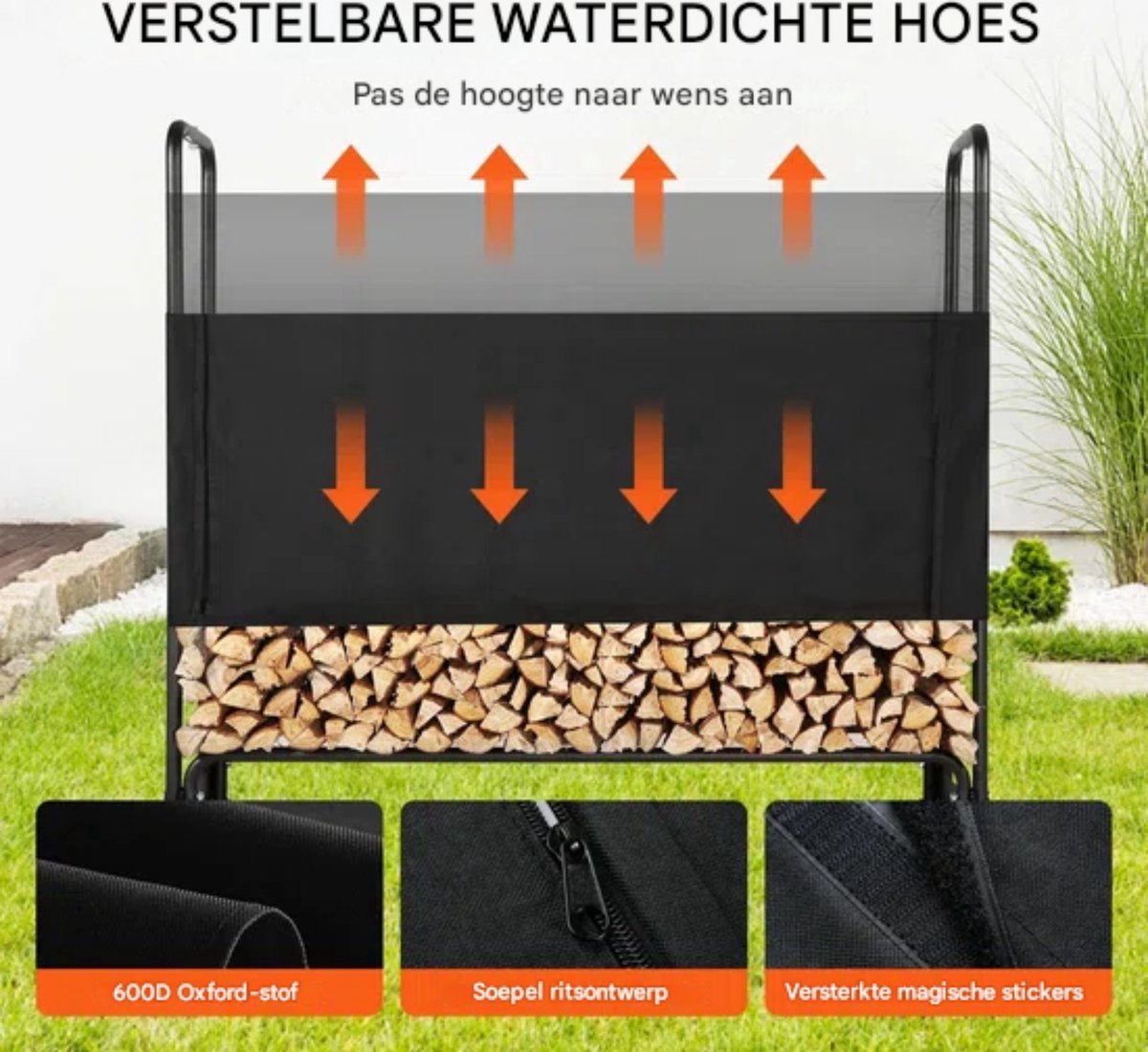 Happyment Houtopslag met waterdichte hoes - Tot 200KG - Brandhoutrek - Buiten - houtberging