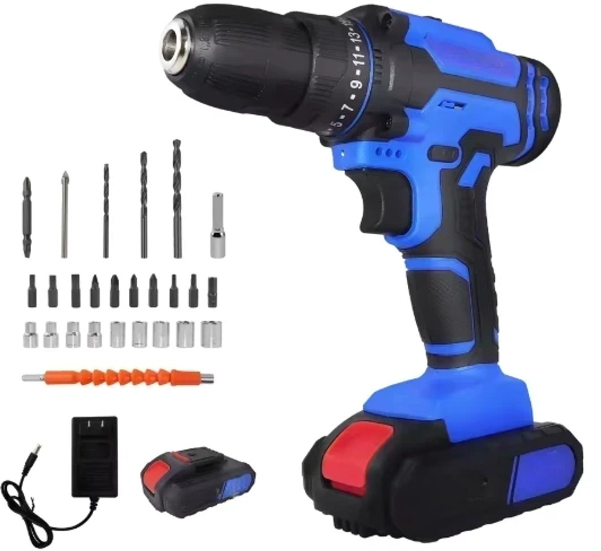 Accuboormachine 21V - Elektrische Schroefboormachine - 1500mAh Accu - 45Nm - 2 Snelheden - 25+1 Koppelstanden
