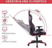 Happyment Gamestoel Derby - Kunstleer - Met rugleuning en armleuning - In hoogte verstelbaar - Ergonomisch - Rood/zwart