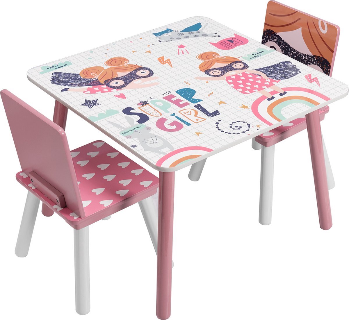 Kindertafel - Roze - Met 2 Stoeltjes - Kinderbureau - Speeltafel