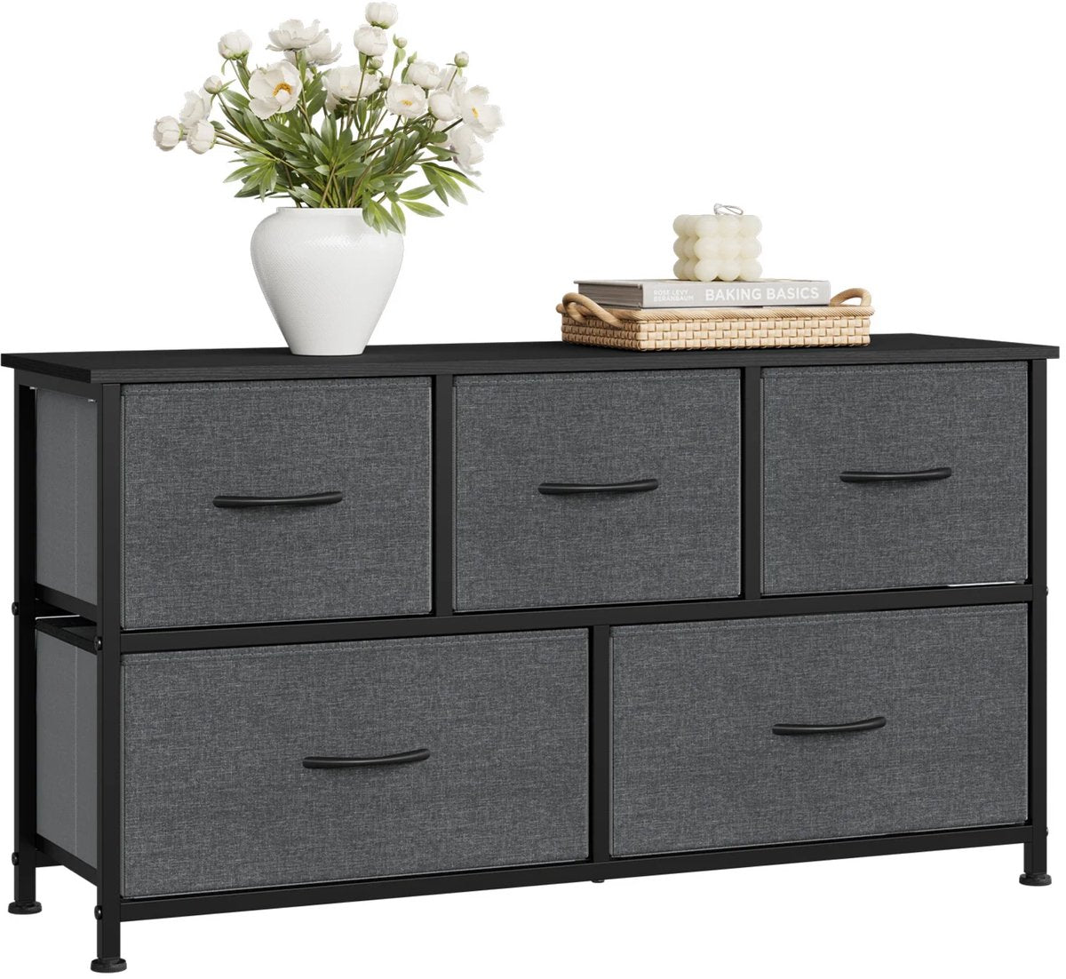 Ladekast met 5 Laden - Dressior - Kast - Voor Woonkamer, Slaapkamer, Keuken of Hal - TV-Kast & Dressoir - Met Stof en Metalen Frame