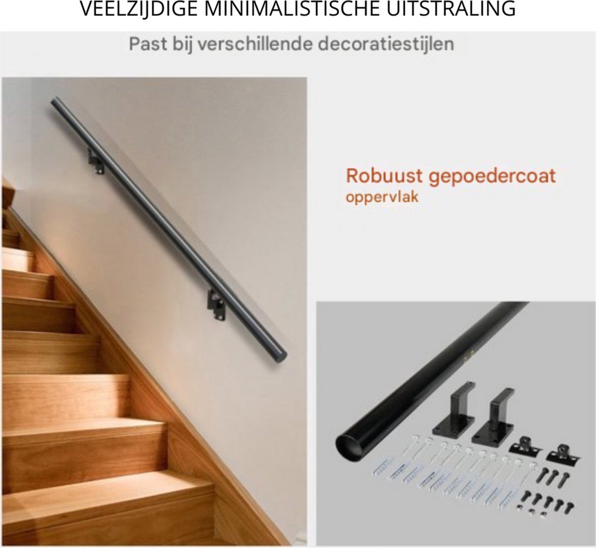 Trapleuning 152cm - Anti slip - Balustrade - Binnen en buiten - Houders - Leuningen voor Trappen - Staal - Met trapleuninghouders - 200KG