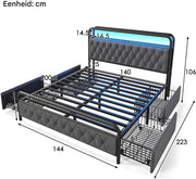 Bed - Tweepersoonsbedden - Tweepersoonsbed - USB C Oplaadfunctie APP-bediening LED Metalen bed - 140x200 - bedframe 4 Laden Fluweel
