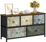 Ladekast met 5 Laden -Dressior - Kast - Voor Woonkamer, Slaapkamer, Keuken of Hal - TV-Kast & Dressoir - Met Stof en Metalen Frame van