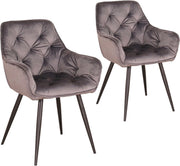 Happyment Eetkamerstoelen Fluweel - Grijs - Woonkamerstoelen - Fauteuil - Keukenstoelen - Kuipstoel - Set van 2