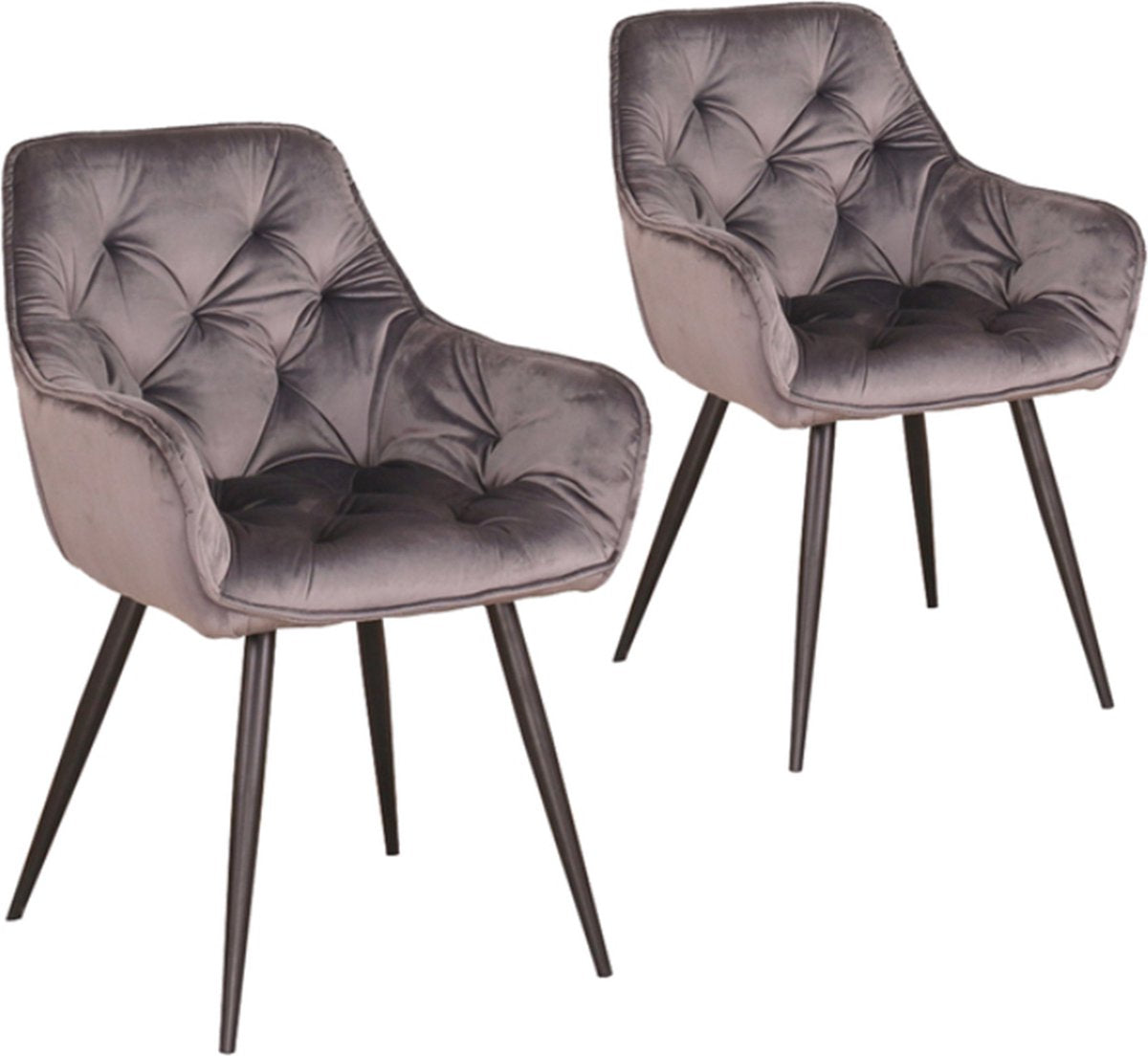 Happyment Eetkamerstoelen Fluweel - Grijs - Woonkamerstoelen - Fauteuil - Keukenstoelen - Kuipstoel - Set van 2