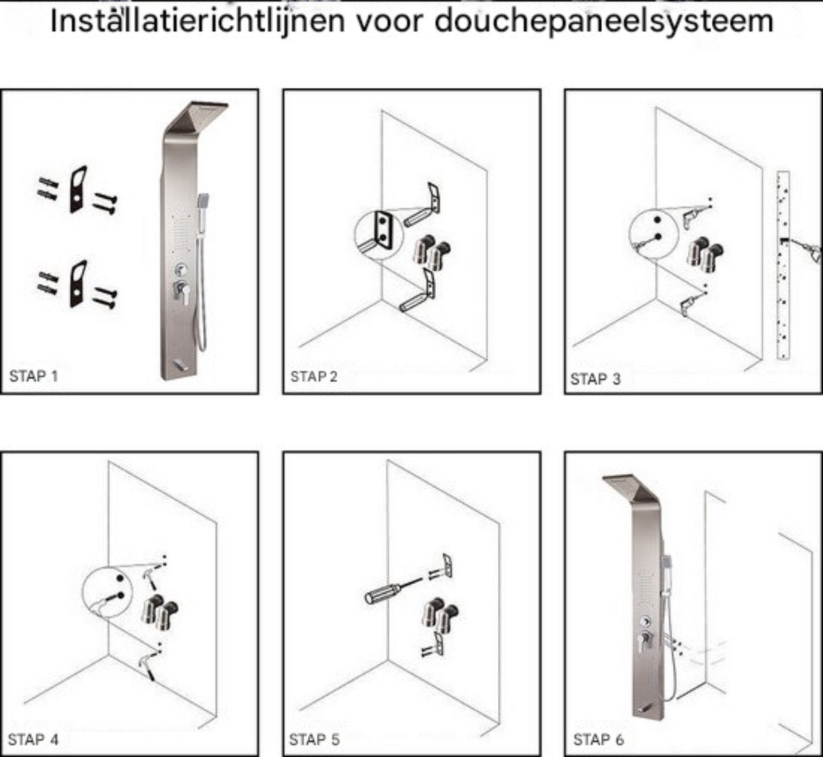 Luxe douchepaneel - Regendouche 5 in 1 - Met thermostaatkraan - RVS - Regenval & Massagestralen - Wandmontage