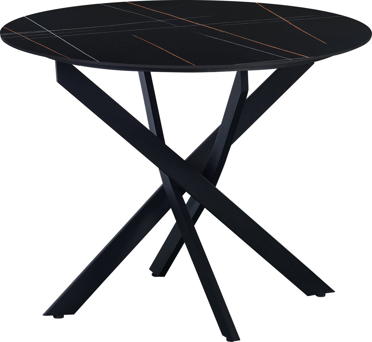 Eetkamertafel Rond - Tuintafel zwart - 4 personen - Marmerlook - - Eettafel - 100x100x76cm - Ook voor buiten