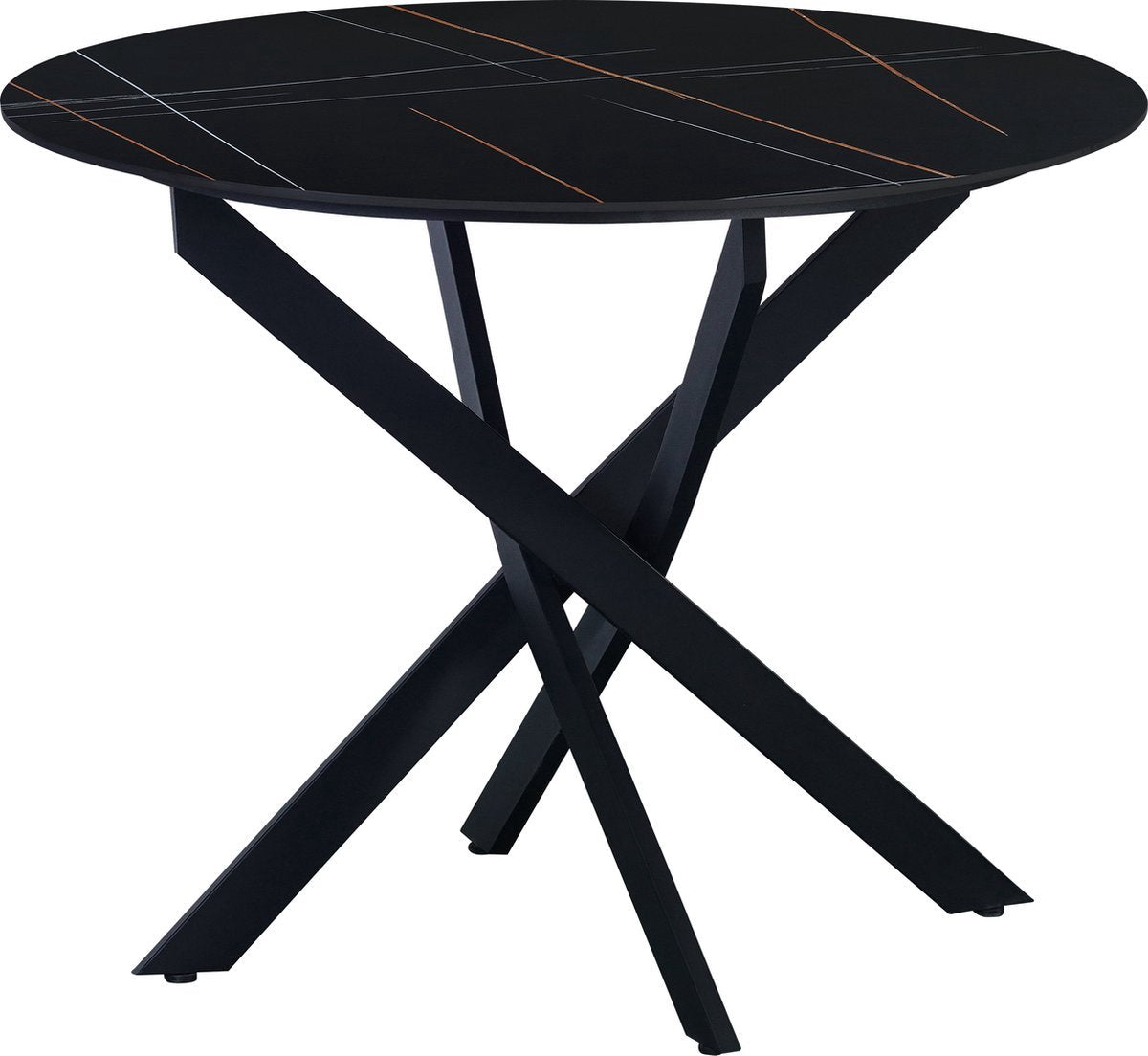 Bolt Edge Eetkamertafel Rond - Tuintafel - Marmerlook - Zwart - Voor 4 Personen - 100x100x76 cm