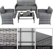 Tuinmeubelset - Buitentafel en Stoelen - 4-delige - 3-zits Bank met 1 Glazen Tafel - Terrasmeubilairset voor Buiten & Tuin