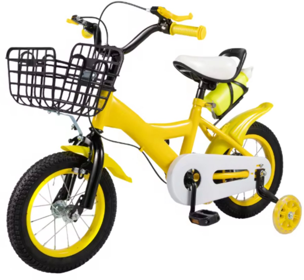 Kinder driewieler 17 inch - Met zijwieltjes en mand - Voor kinderen - Kinderfiets - Babyfiets - Peuterfiets - Geel- 1 tot 5 jaar