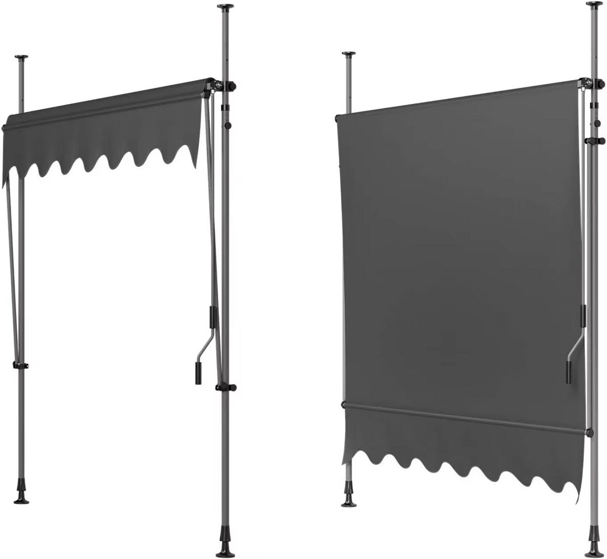Handmatige Intrekbare Luifel Fioren - Zonneluifel - Niet-Schroef Buitenpatio Zonnescherm voor Terrasdeur en Raam - In Hoogte Verstelbaar Zonnescherm Onder Dak - 350 x 120 cm
