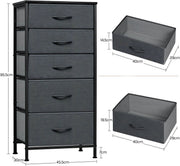 Ladekast met 5 Laden -Dressior - Kast - Voor Slaapkamer, Keuken, Kantoor of Woonkamer - Smal Dressoir met Stoffen Laden