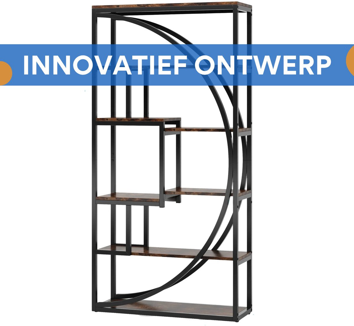 Boekenkast industrieel - Voor woonkamer, slaapkamer of kantoor - Opbergkast - 170cm - Vakkenkast - Khaki