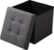 Happyment Poef Zazu - Met opbergruimte - Opbergbank Poef - Voetenbank - Opbergbox hocker - Zitkist met deskel - Donkergrijs - Stof - 50x35x45cm