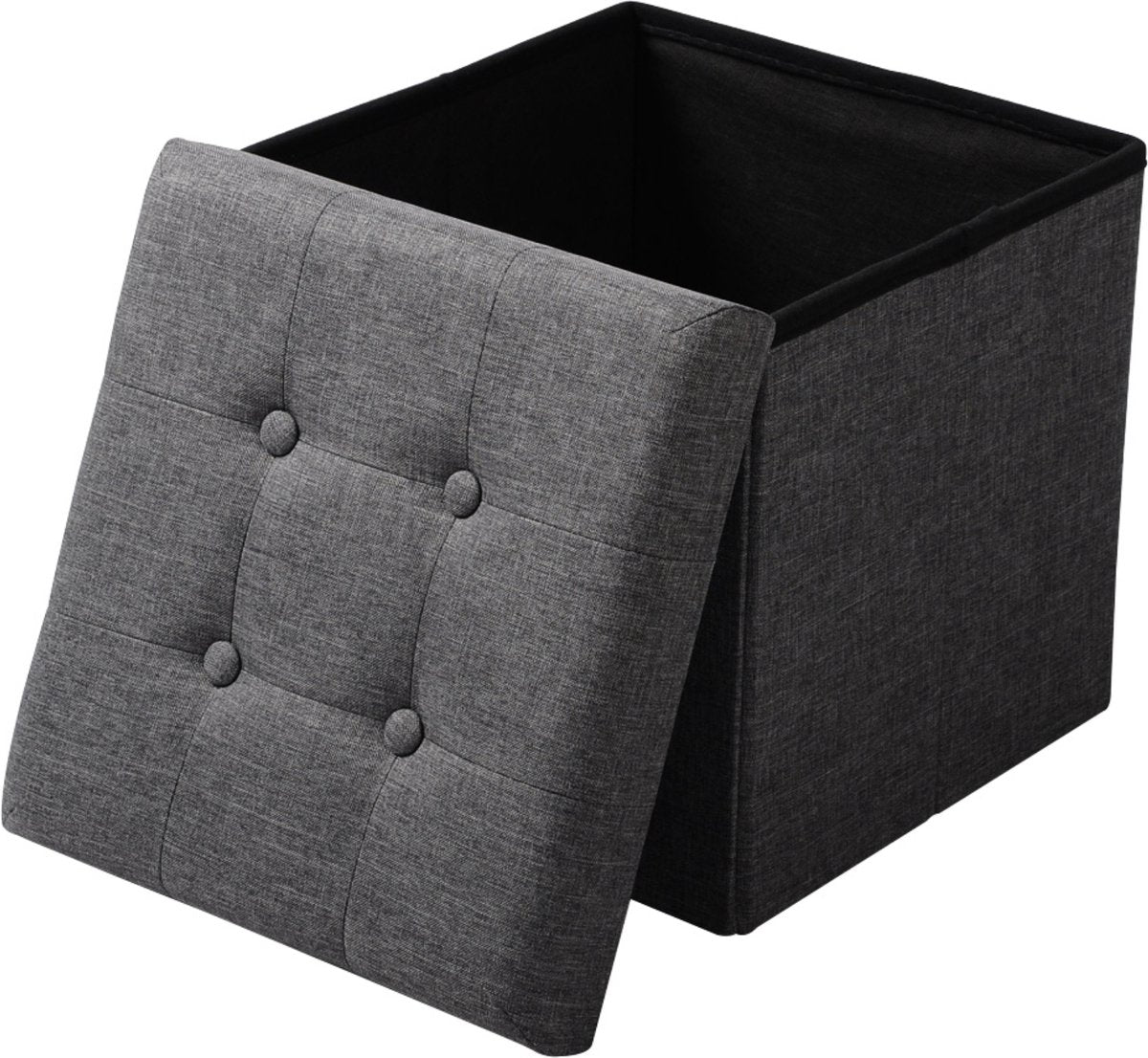 Happyment Poef Zazu - Met opbergruimte - Opbergbank Poef - Voetenbank - Opbergbox hocker - Zitkist met deskel - Donkergrijs - Stof - 50x35x45cm