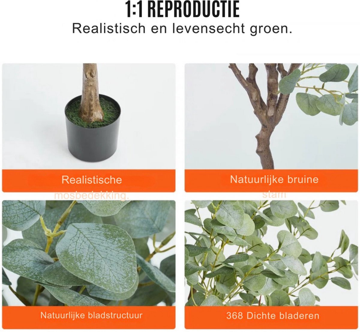 Kunstplant Eucalyptus - Kunstplanten voor binnen en buiten - Palmboom - In pot - Kunstbloemen - Geurloos 80x80x181 cm