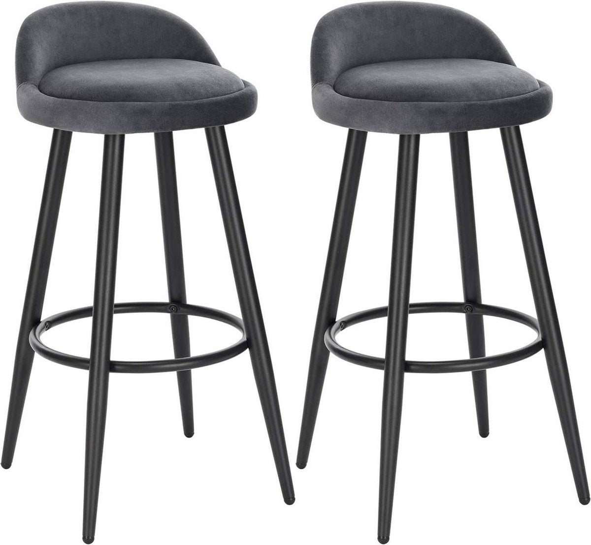 Velvet Barkrukken Tokio - Set van 2 - Grijs - Met rugleuning - Barstoelen ergonomisch - Keuken - Zithoogte 69cm