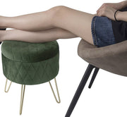 Happyment Poef deluxe - Met opbergruimte - Groen - Voetenbank met opbergruimte - Opbergbox hocker - Zitkist met deskel - Rond - Velvet - 31.5x31.5x36cm