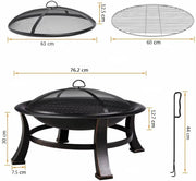 Vuurkorf open haard - 76cm - Voor buiten - Vuurschaal met vonkenschaar - BBQ Grill