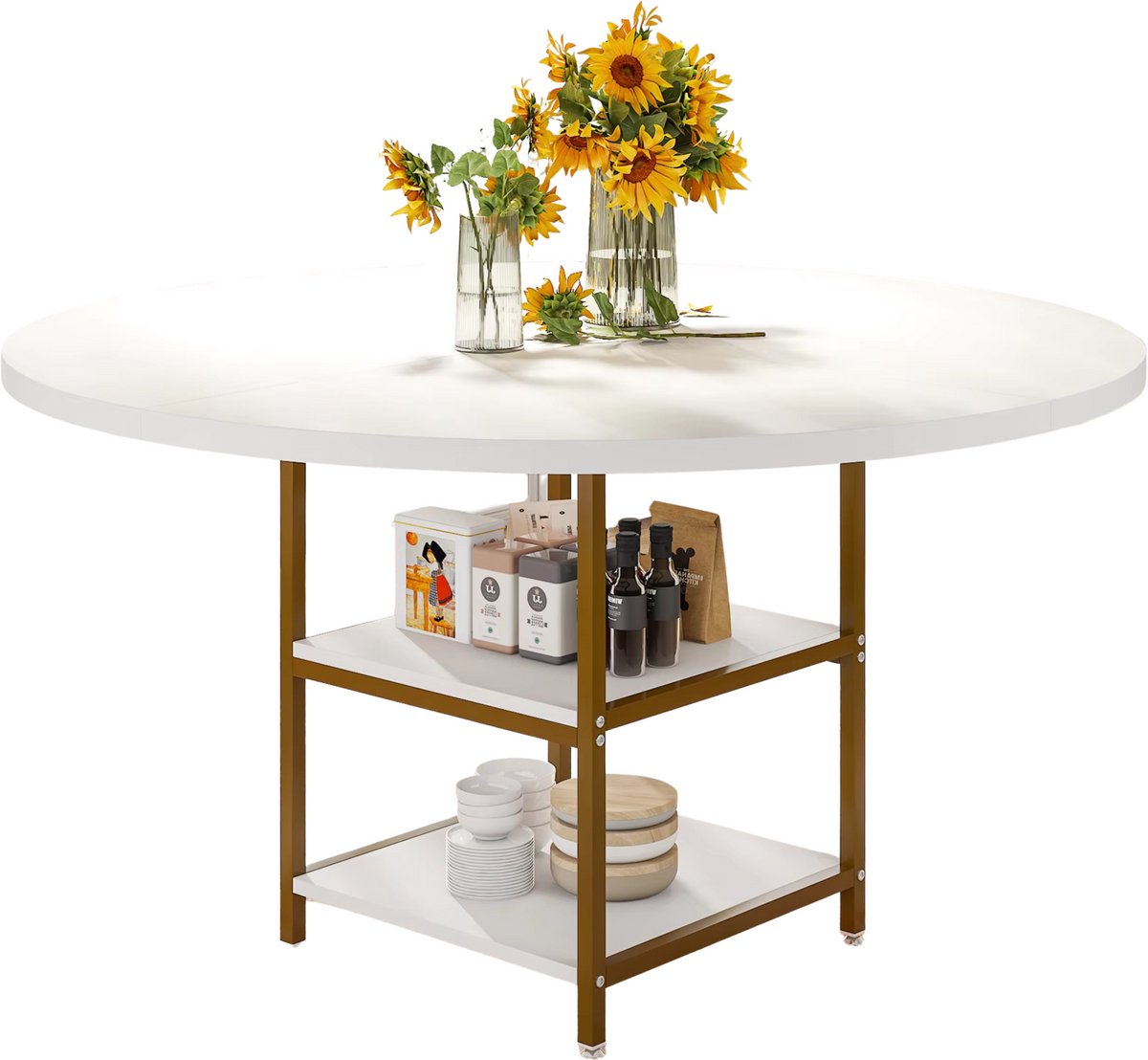 Ronde Eettafel - Keukentafel - Eetkamertafel - 4 personen - Hout Wit