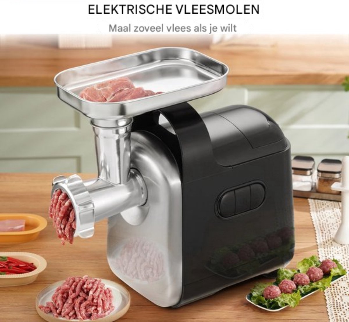 Gehaktmolen deluxe - Zwart - Professioneel - Compact - RVS - Vleesmolen