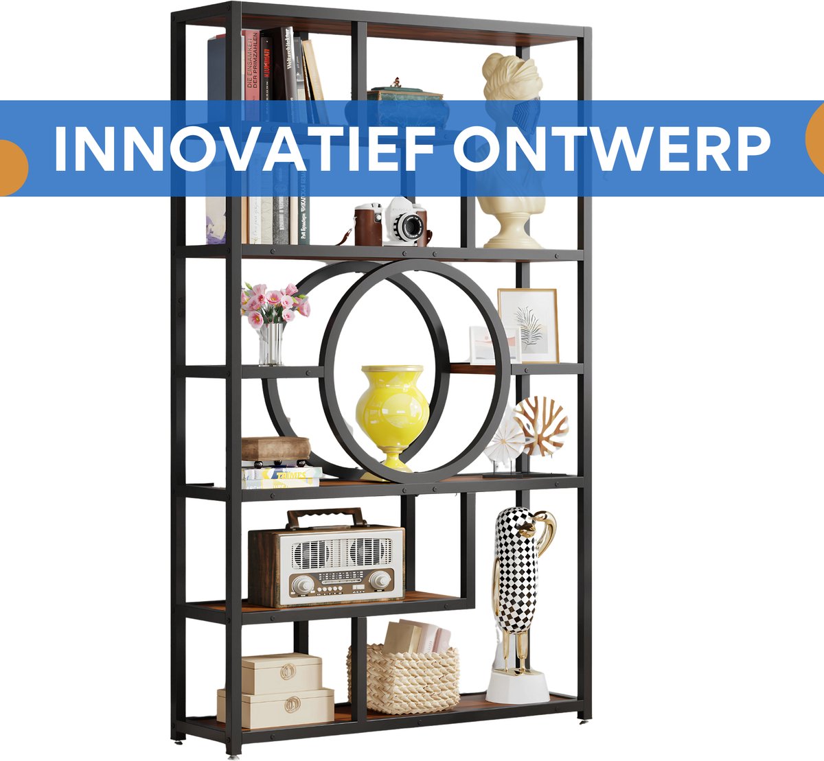 Boekenkast Adonis - Bruin - Boekenrek - 5 lagen - Woonkamer, slaapkamer en kinderkamer - Hout - 95x30x175cm