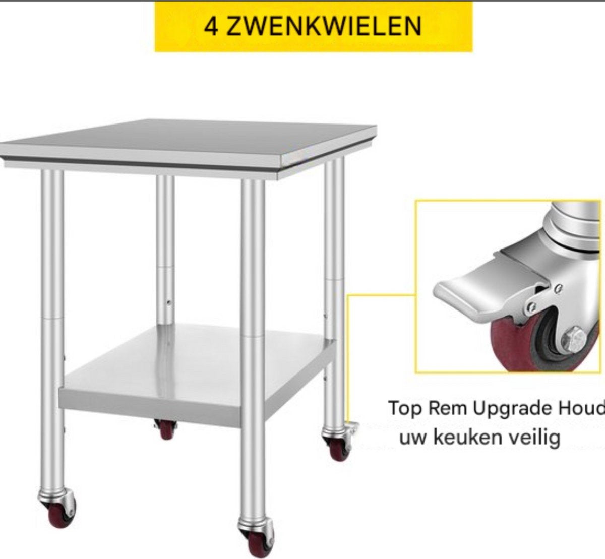Keukentafel - RVS Werktafel Deluxe - Werkbank - Met 4 Wielen - 30x24 Inch - Voor Voorbereiding