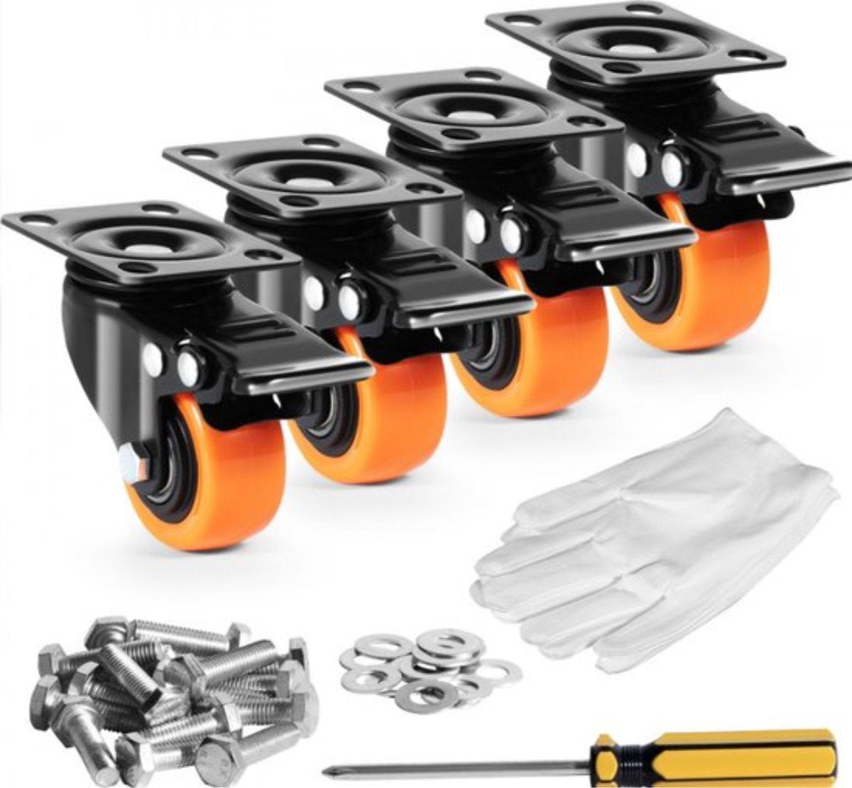 Professionele Zwenkwielen - 10CM hoog - Set van 4 - PVC - Dubbele vergrendeling - Inclusief montagemateriaal