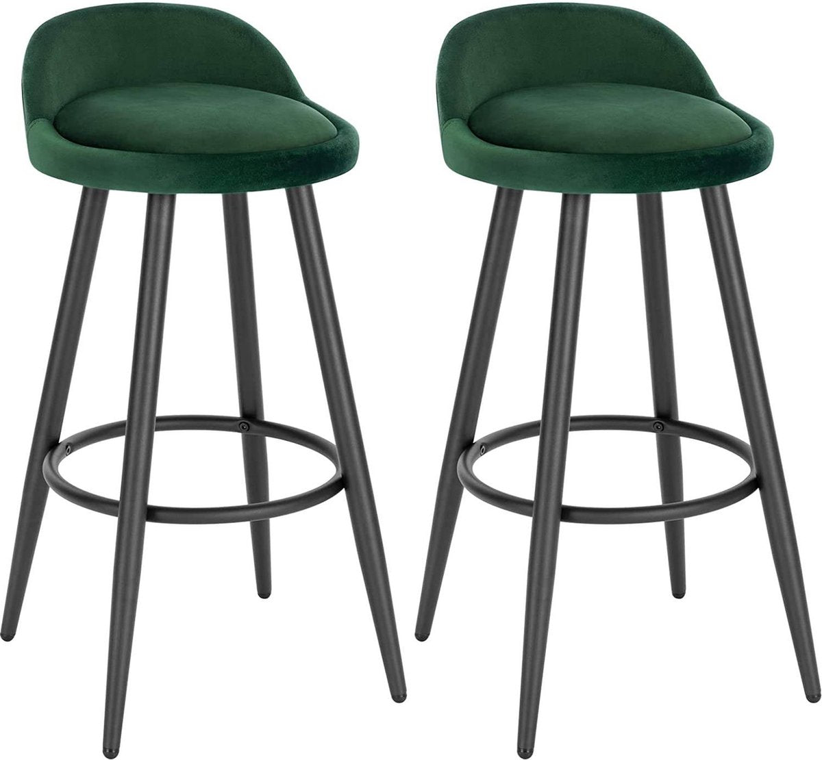Velvet Barkrukken Glasgow - Set van 2 - Groen - Met rugleuning - Barstoelen ergonomisch - Keuken - Zithoogte 69cm