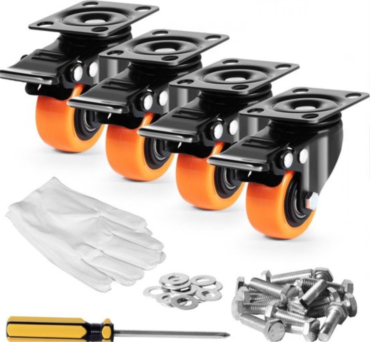Set van 4 Zwenkwielen - Professioneel - 18CM hoog - Dubbele vergrendeling - PVC - Inclusief montagemateriaal